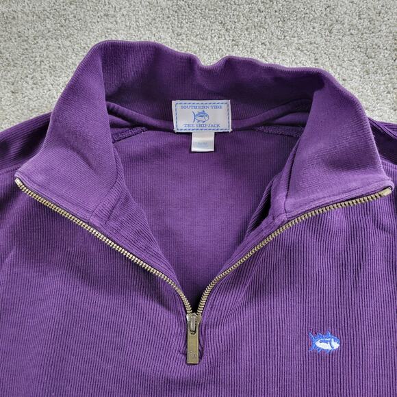 Southern Tide The Skip Jack Sweater Mens M Purple Ribbed Knit 1/4 Zip Logo - Picture 5 of 15